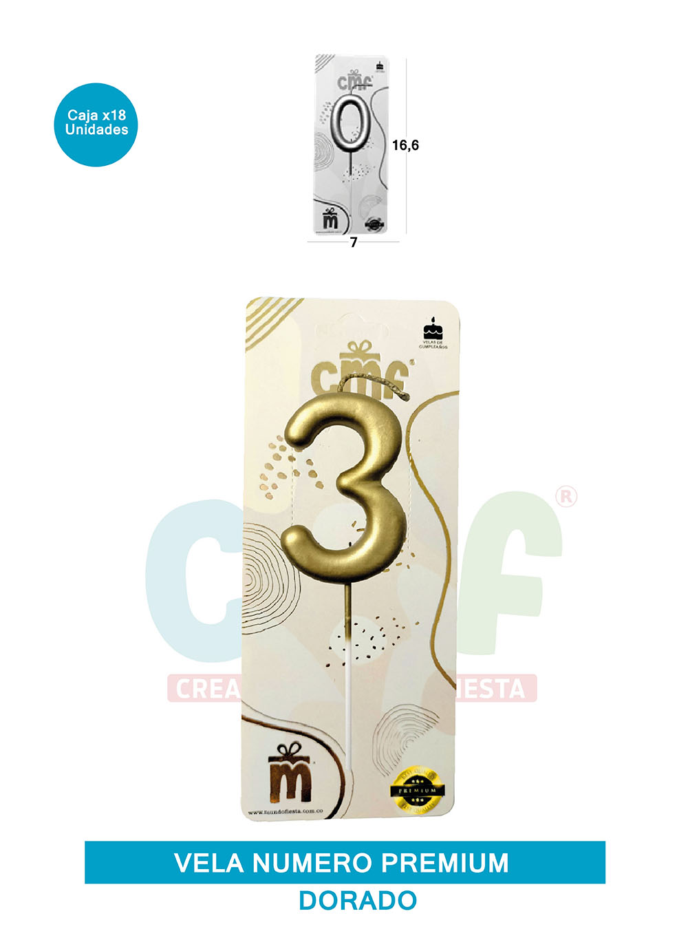 VELA NUMERO PREMIUM DORADO 3