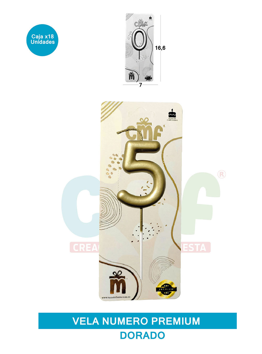 VELA NUMERO PREMIUM DORADO 5