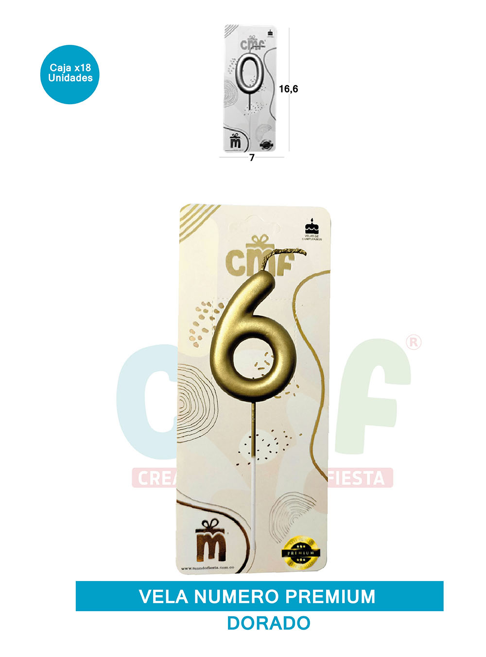 VELA NUMERO PREMIUM DORADO 6