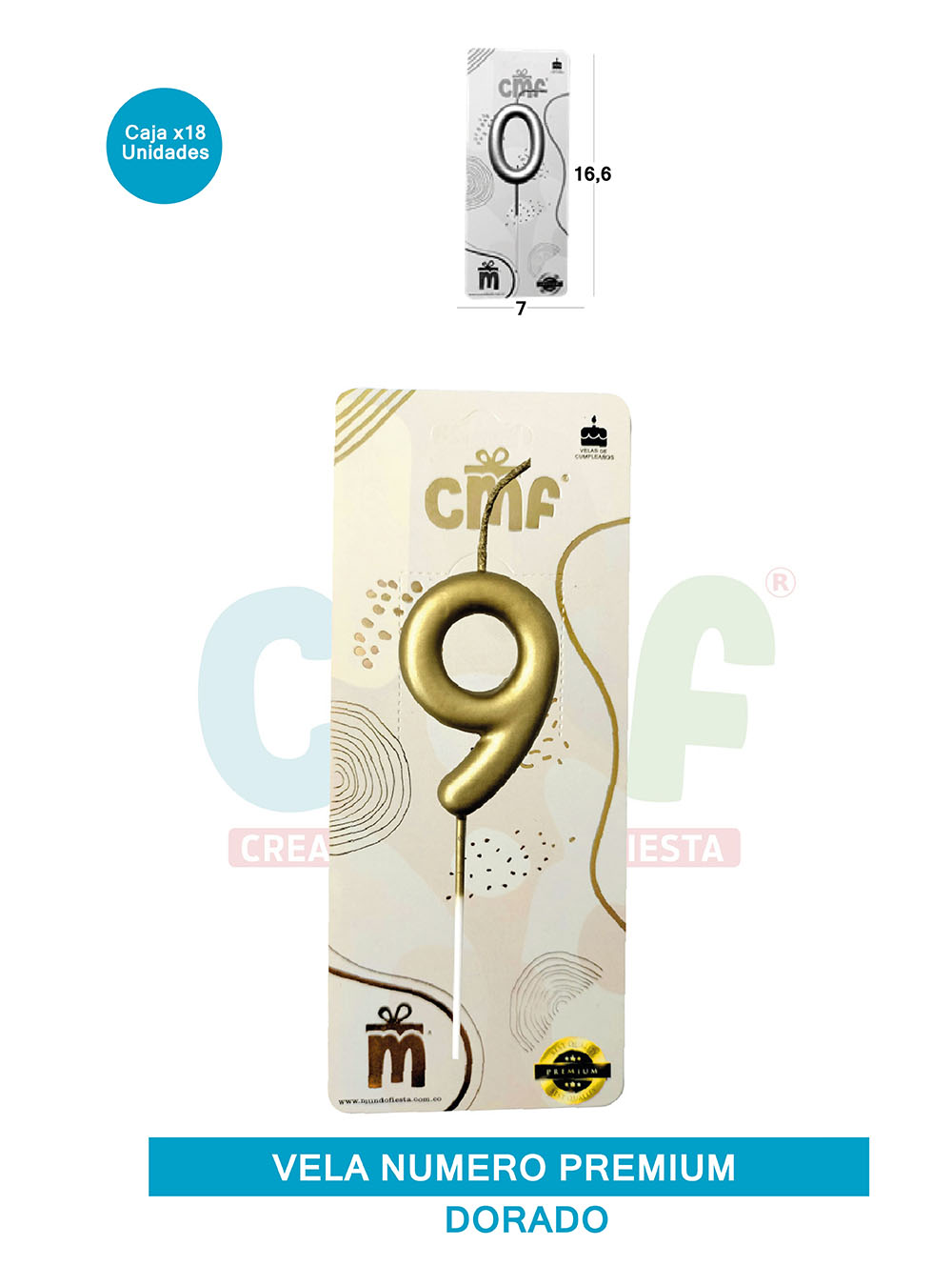 VELA NUMERO PREMIUM DORADO 9
