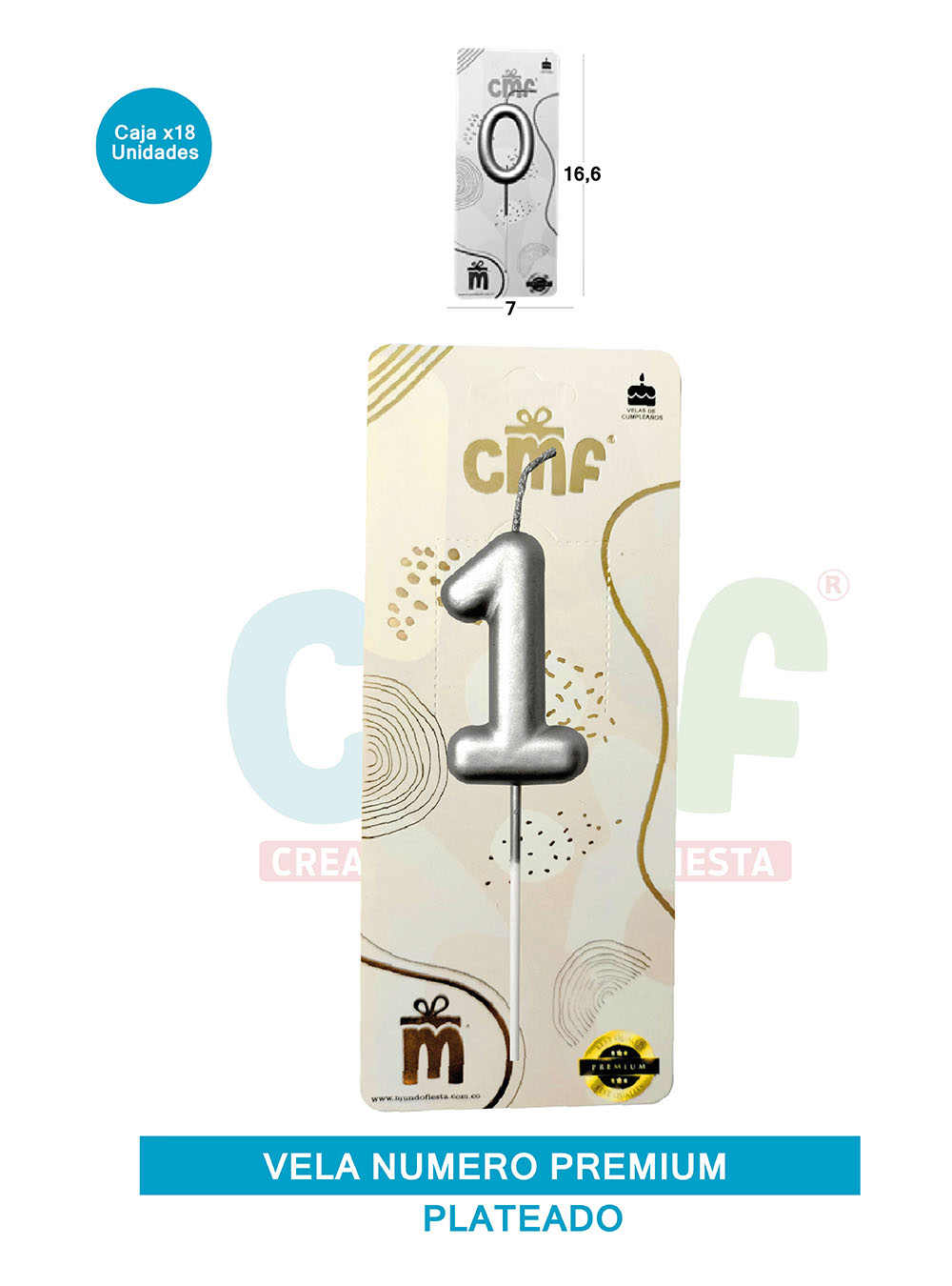 VELA NUMERO PREMIUM PLATEADO 1