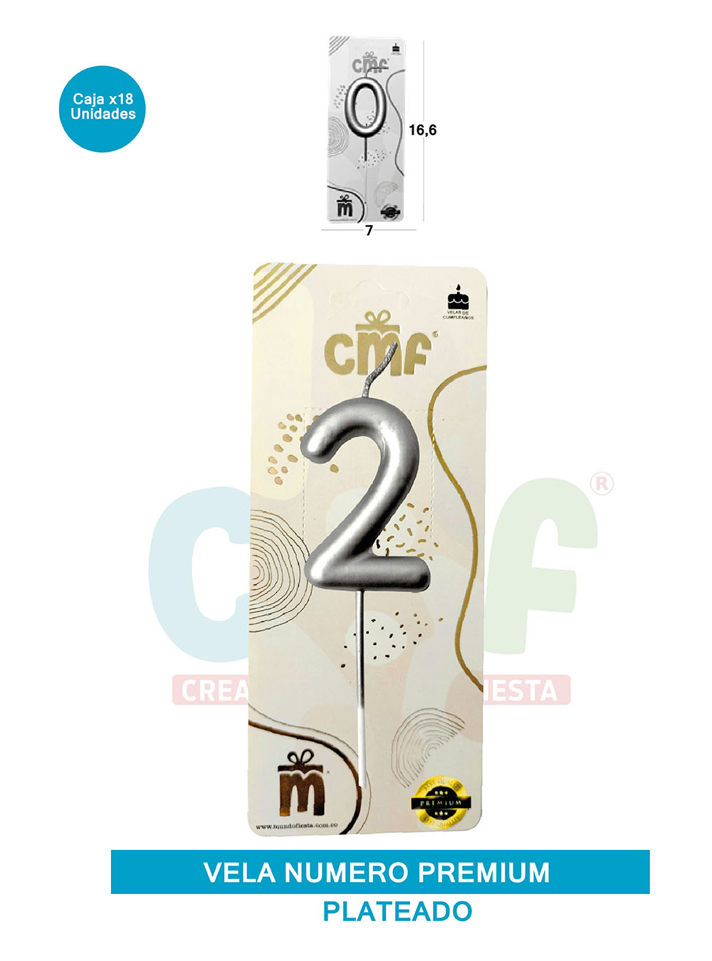 VELA NUMERO PREMIUM PLATEADO 2