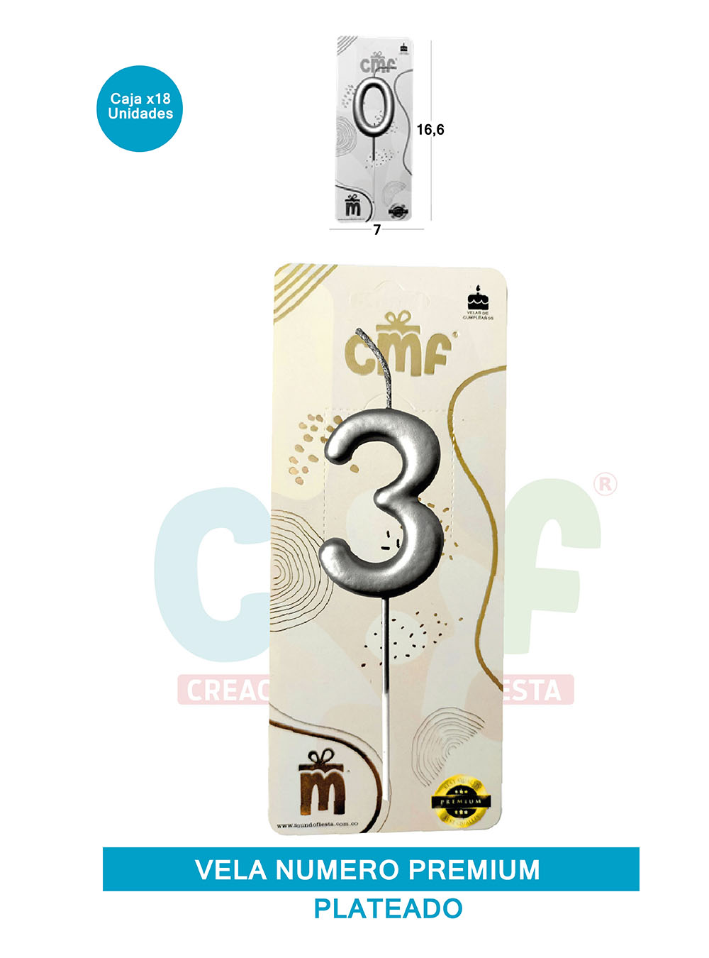 VELA NUMERO PREMIUM PLATEADO 3