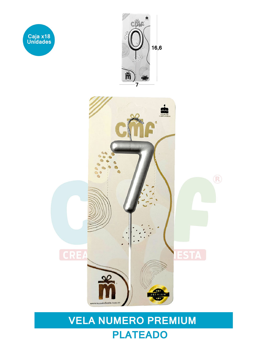 VELA NUMERO PREMIUM PLATEADO 7