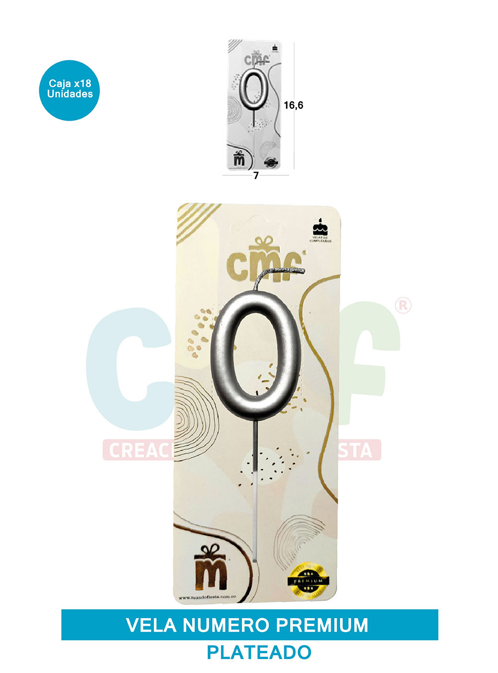 VELA NUMERO PREMIUM PLATEADO 0