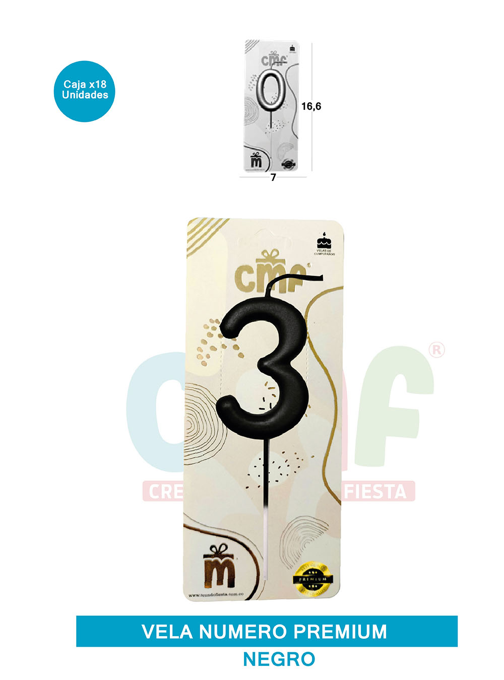 VELA NUMERO PREMIUM NEGRO 3