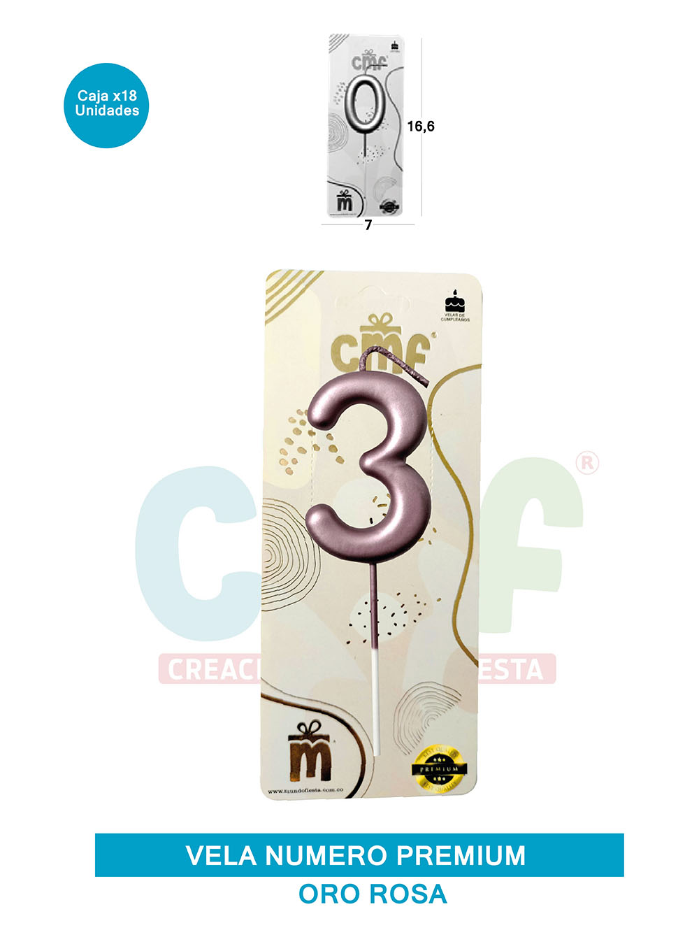 VELA NUMERO PREMIUM ORO ROSA 3