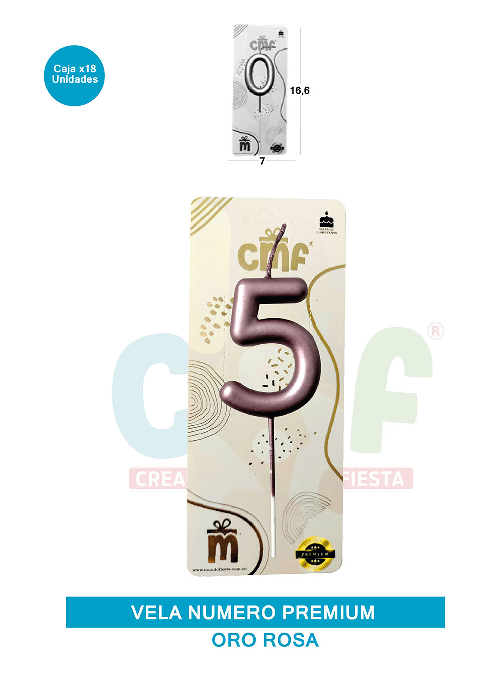 VELA NUMERO PREMIUM ORO ROSA 5