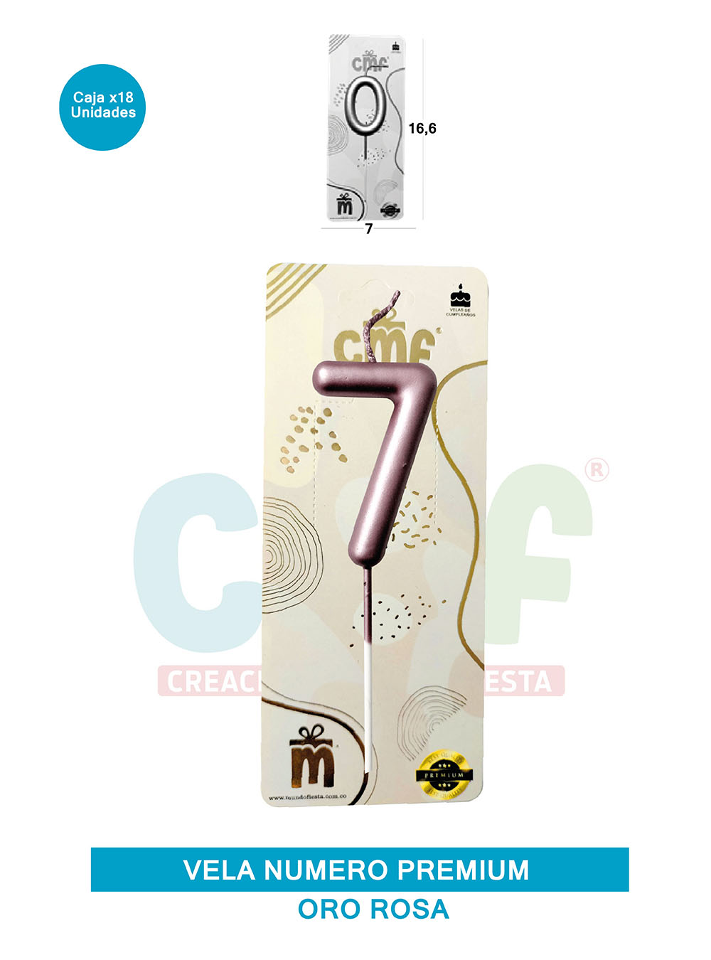 VELA NUMERO PREMIUM ORO ROSA 7