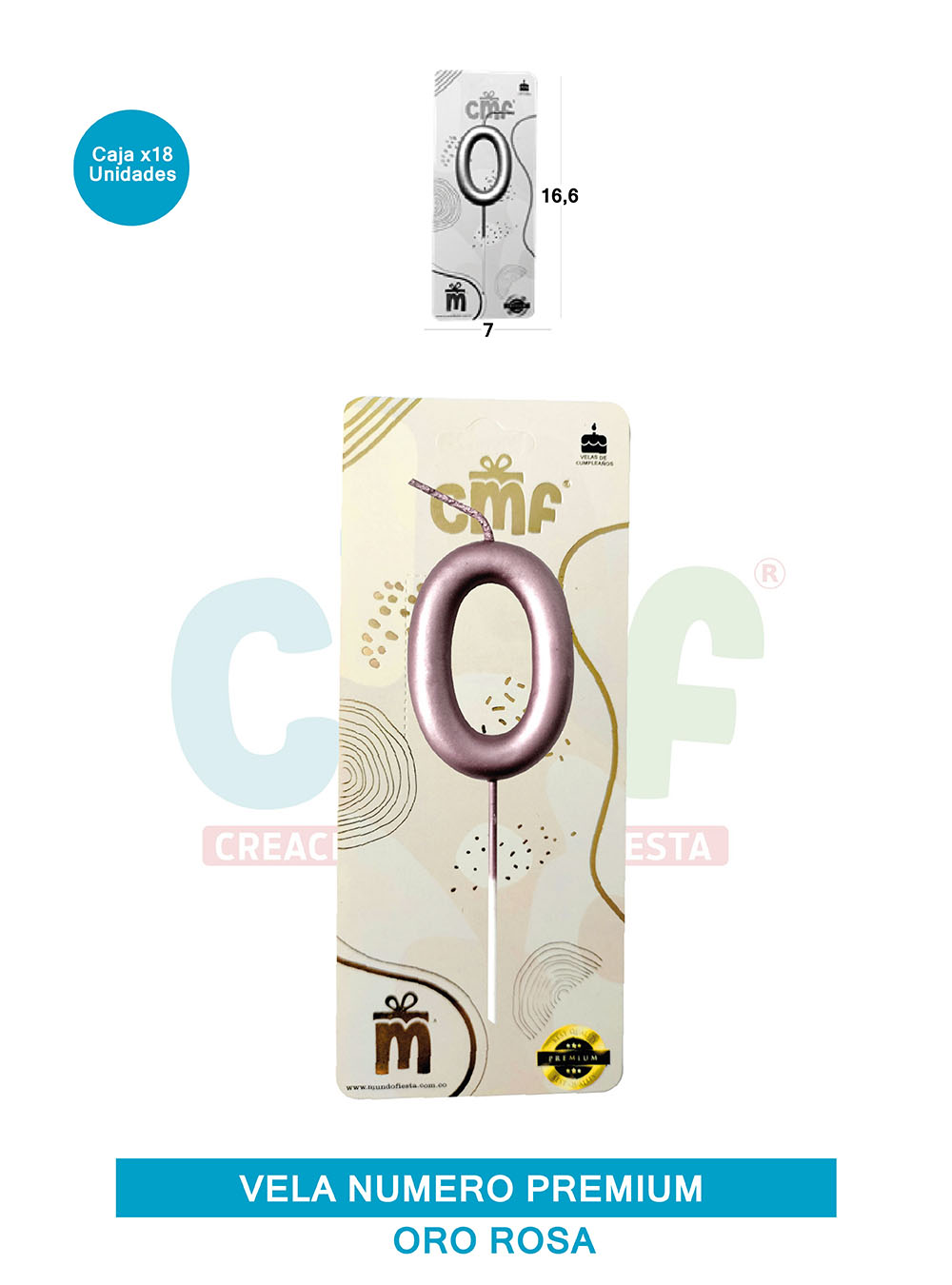 VELA NUMERO PREMIUM ORO ROSA 0
