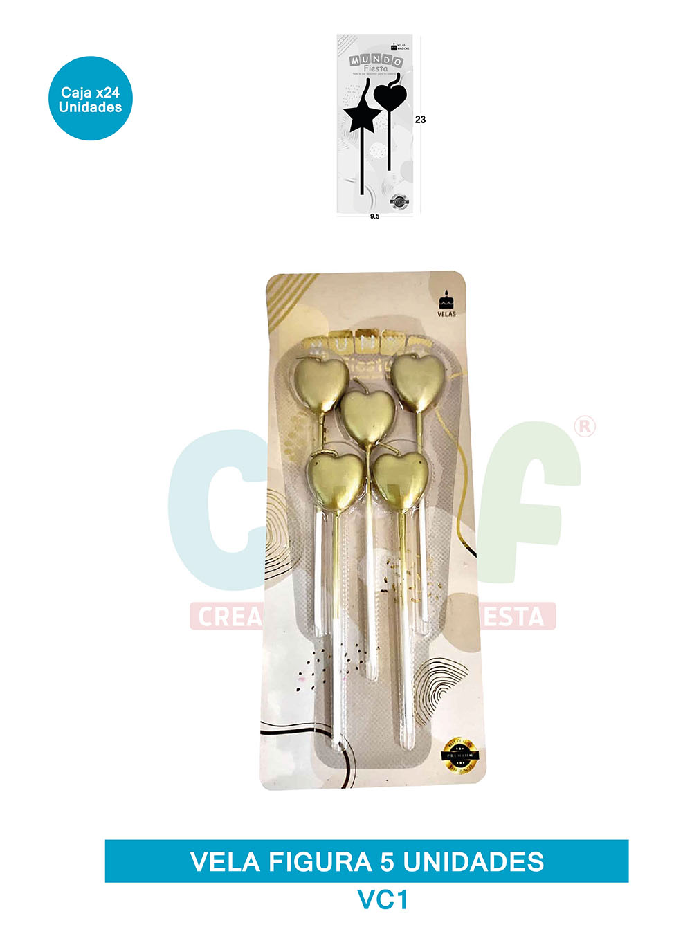 VELA FIGURA METALIZADA  X5  GRUPO A CORAZON VC1