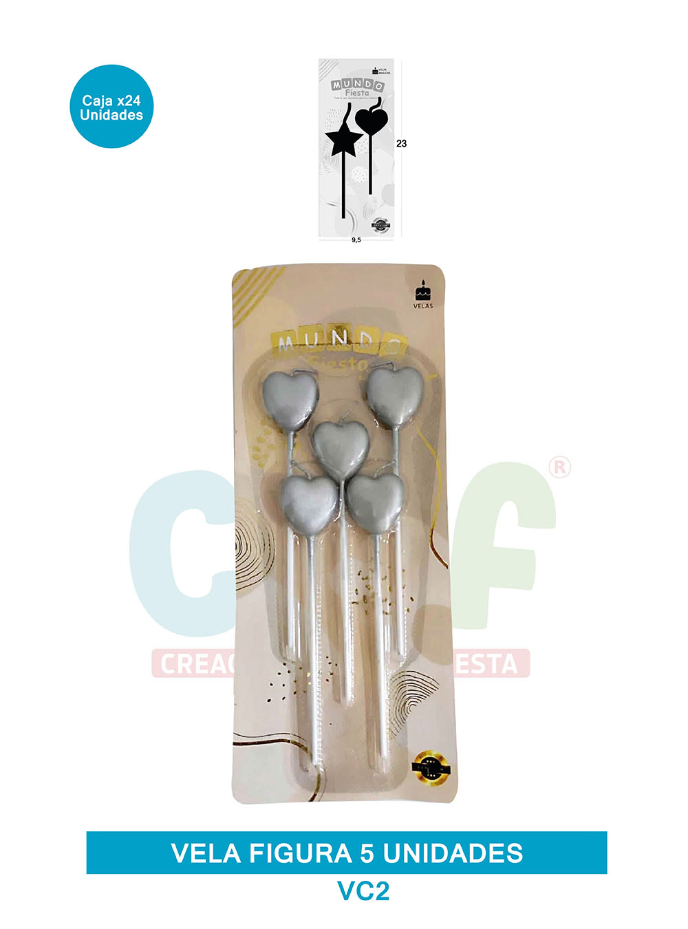 VELA FIGURA METALIZADA  X5  GRUPO A CORAZON VC2