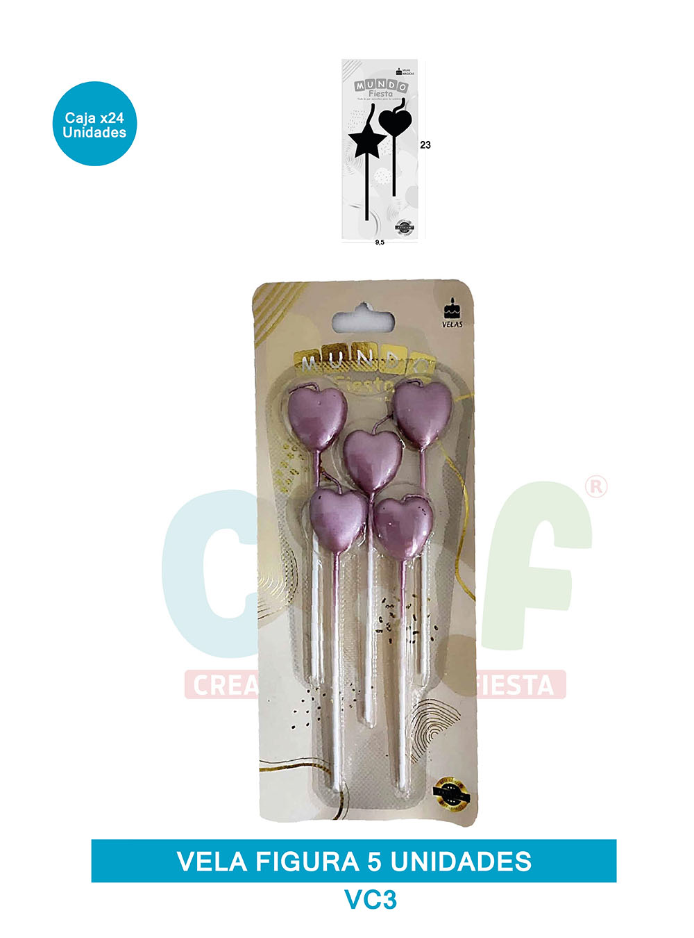 VELA FIGURA METALIZADA  X5  GRUPO A CORAZON VC3