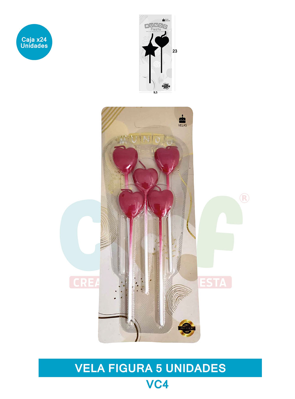 VELA FIGURA METALIZADA  X5  GRUPO A CORAZON VC4