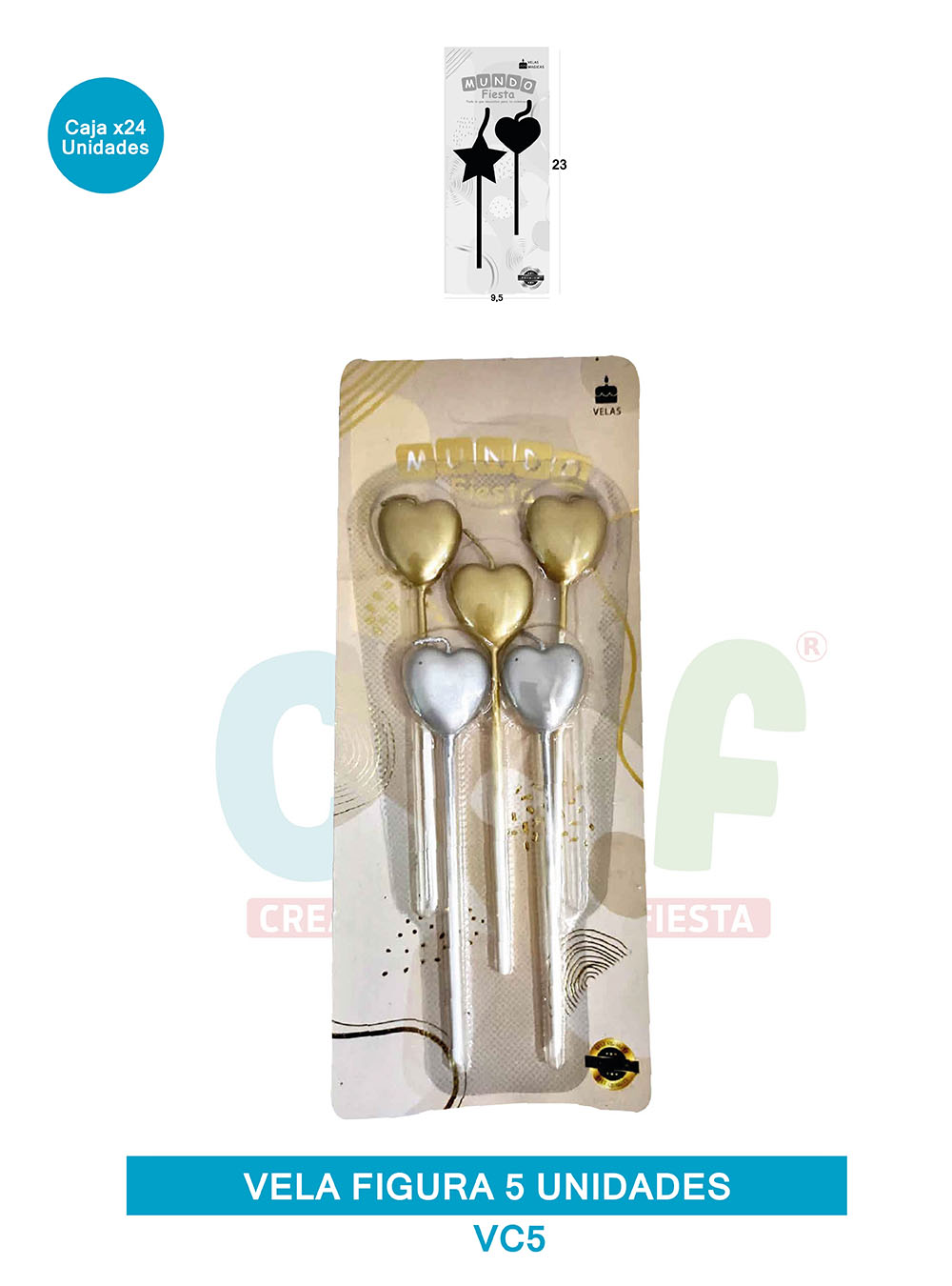 VELA FIGURA METALIZADA  X5  GRUPO A CORAZON VC5