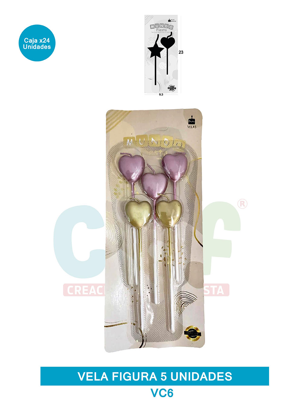 VELA FIGURA METALIZADA  X5  GRUPO B CORAZON VC6