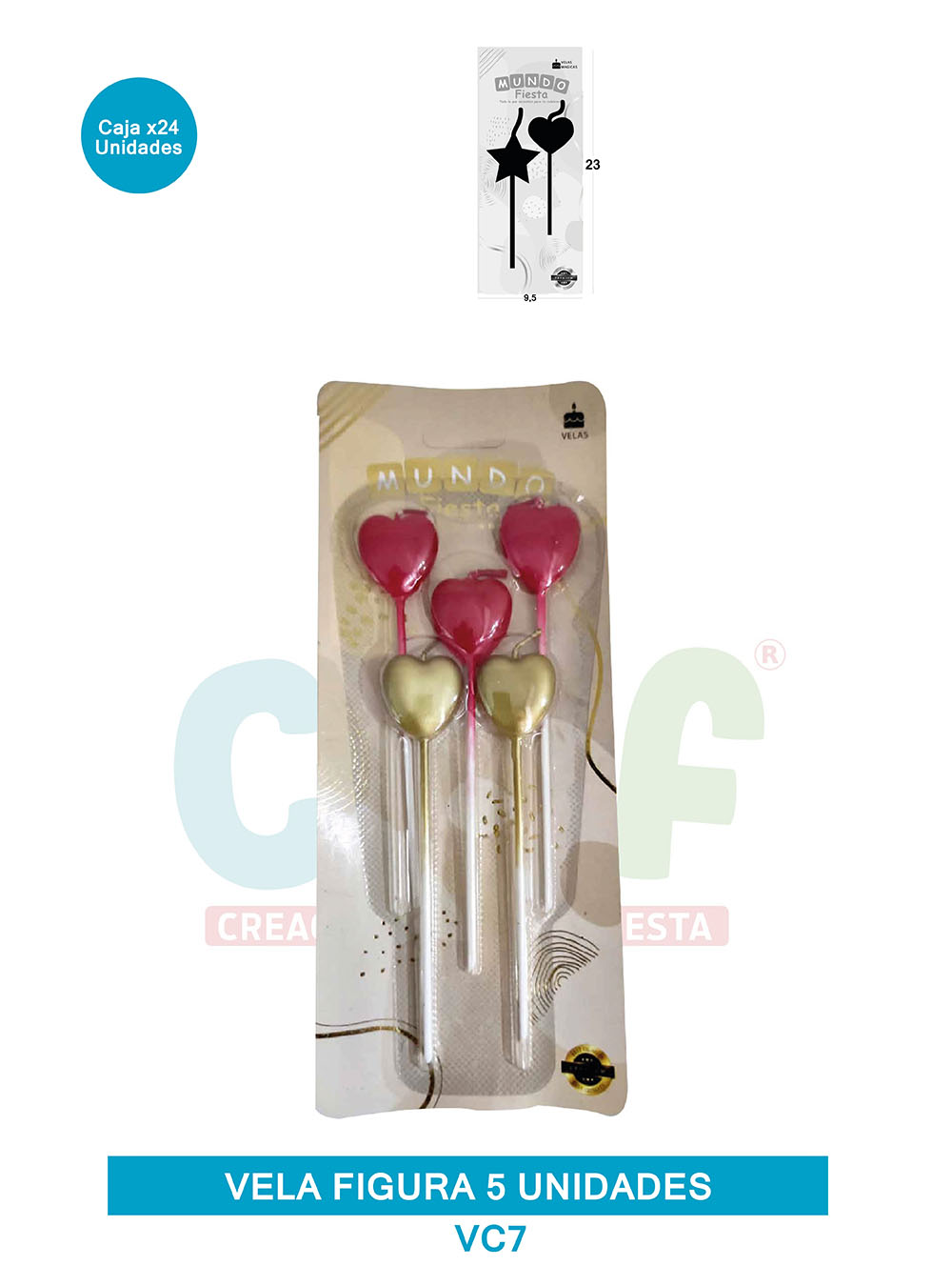 VELA FIGURA METALIZADA  X5  GRUPO B CORAZON VC7