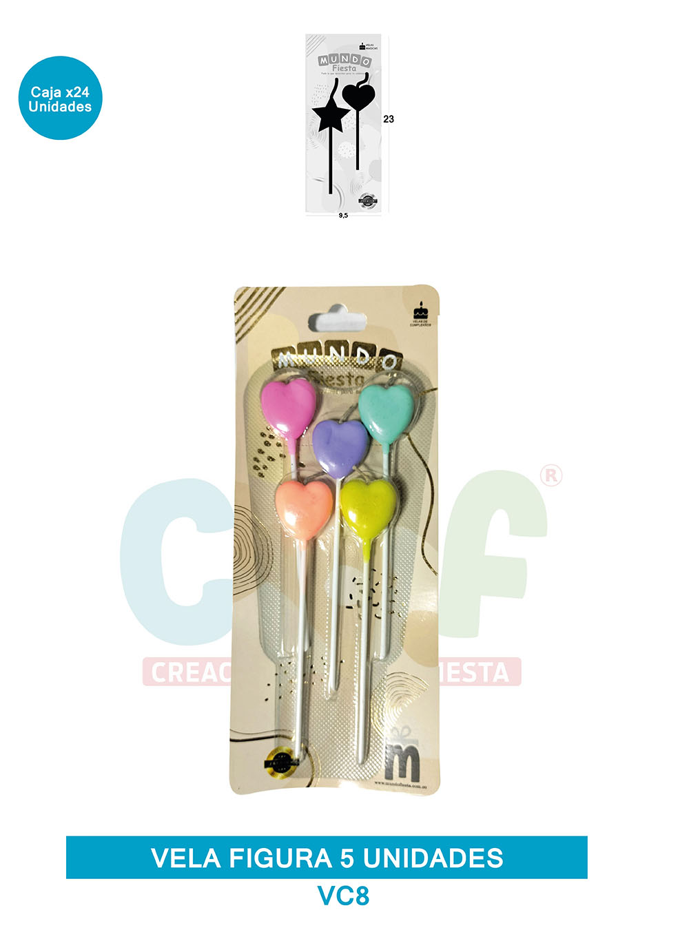 VELA FIGURA METALIZADA  X5  GRUPO B CORAZON VC8