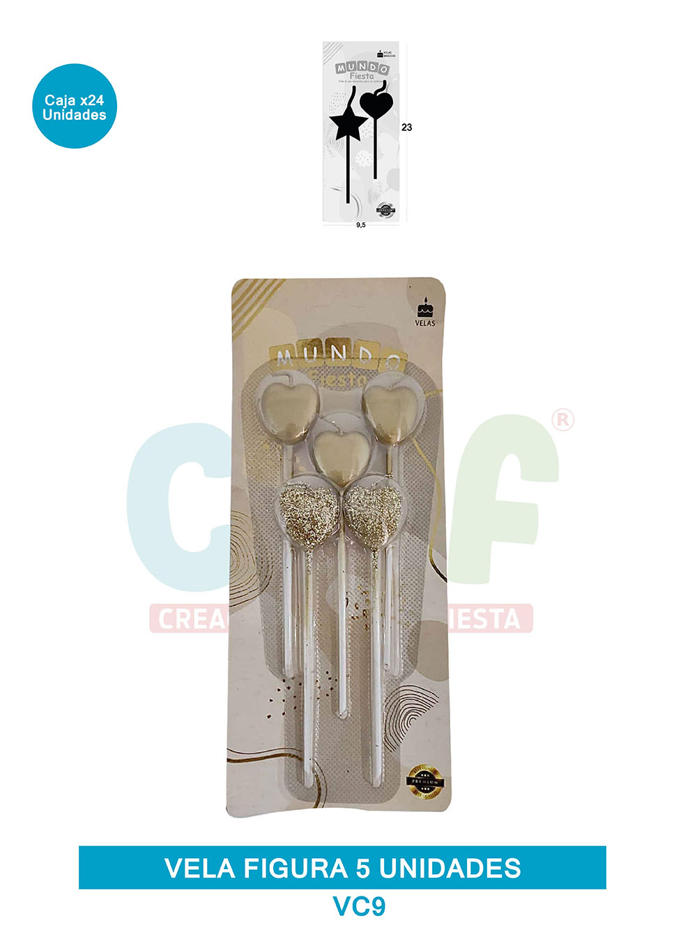 VELA FIGURA METALIZADA  X5  GRUPO B CORAZON VC9