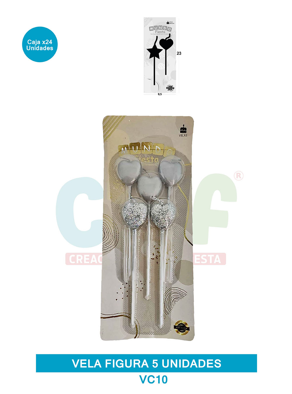 VELA FIGURA METALIZADA  X5  GRUPO B CORAZON CV10