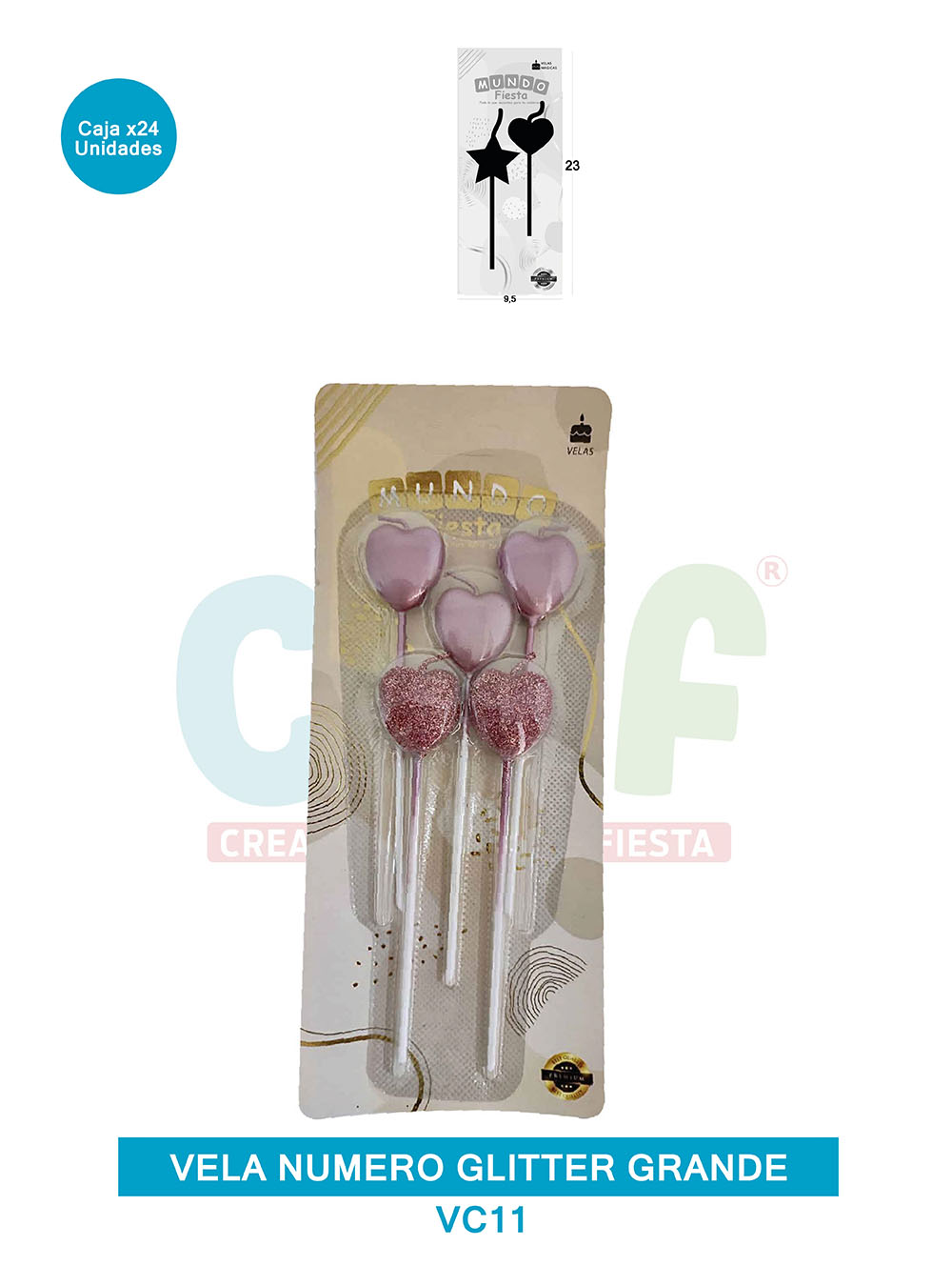 VELA FIGURA METALIZADA  X5  GRUPO C CORAZON CV11