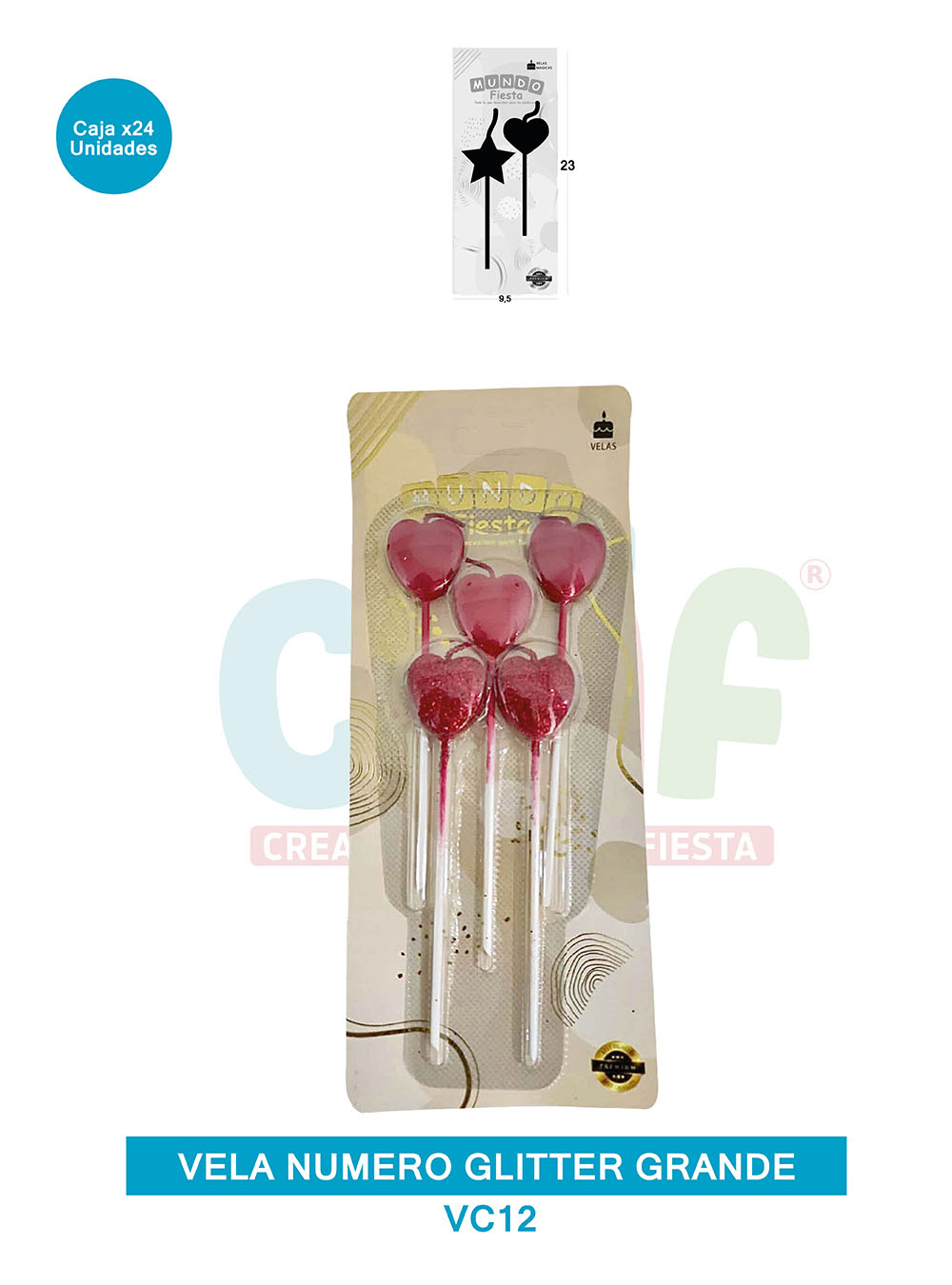 VELA FIGURA METALIZADA  X5  GRUPO C CORAZON VC12