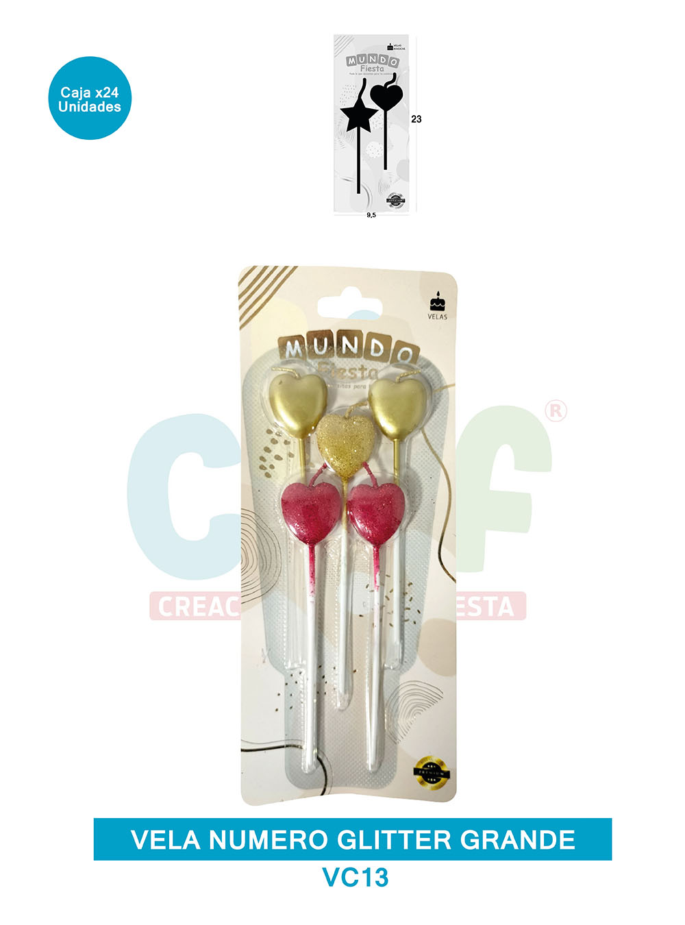 VELA FIGURA METALIZADA  X5  GRUPO C CORAZON VC13