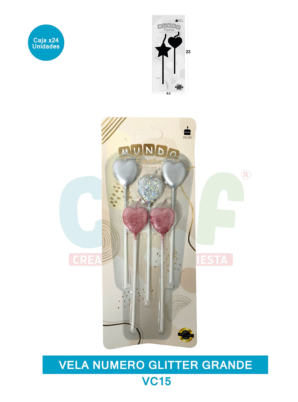 VELA FIGURA METALIZADA  X5  GRUPO C CORAZON VC15