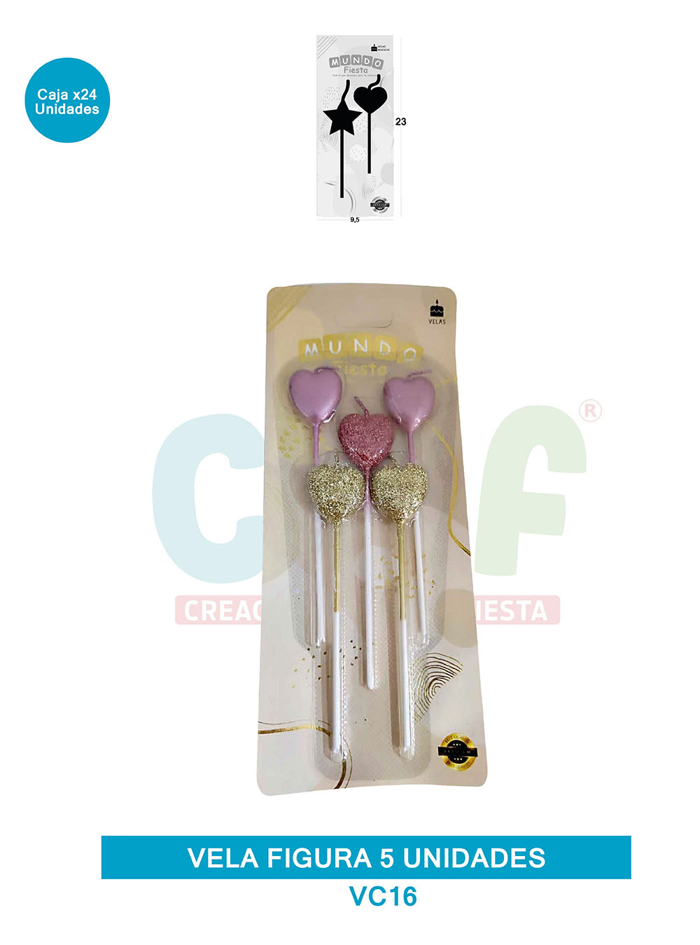 VELA FIGURA METALIZADA  X5  GRUPO D CORAZON VC16