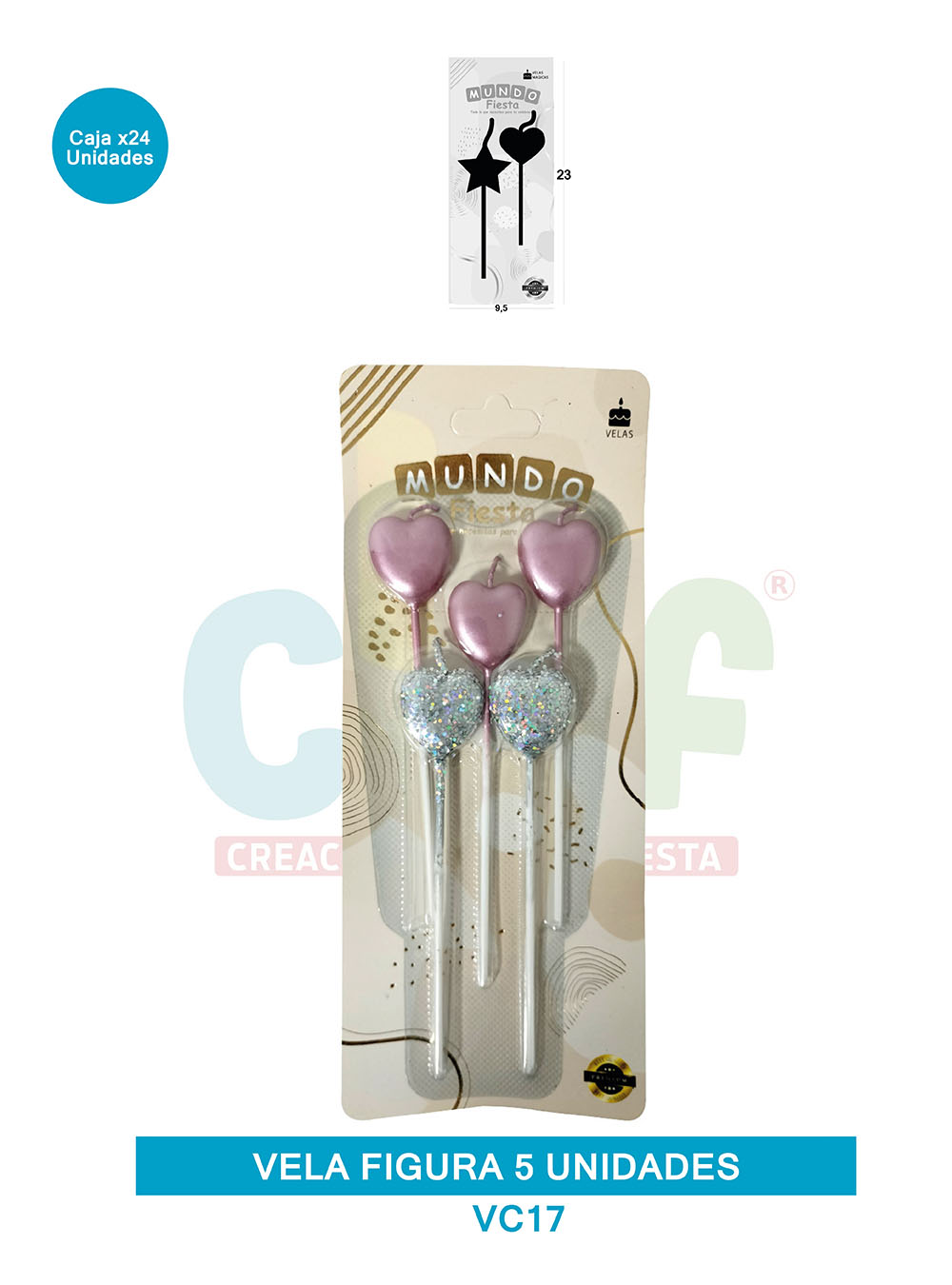 VELA FIGURA METALIZADA  X5  GRUPO D CORAZON VC17