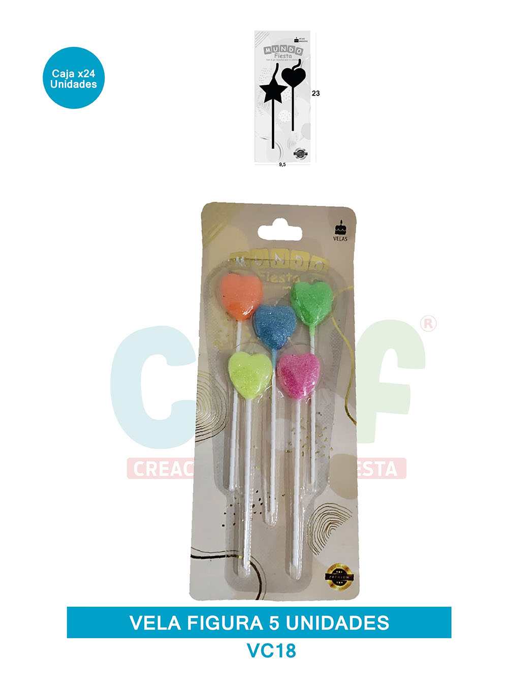 VELA FIGURA METALIZADA  X5  GRUPO D CORAZON VC18