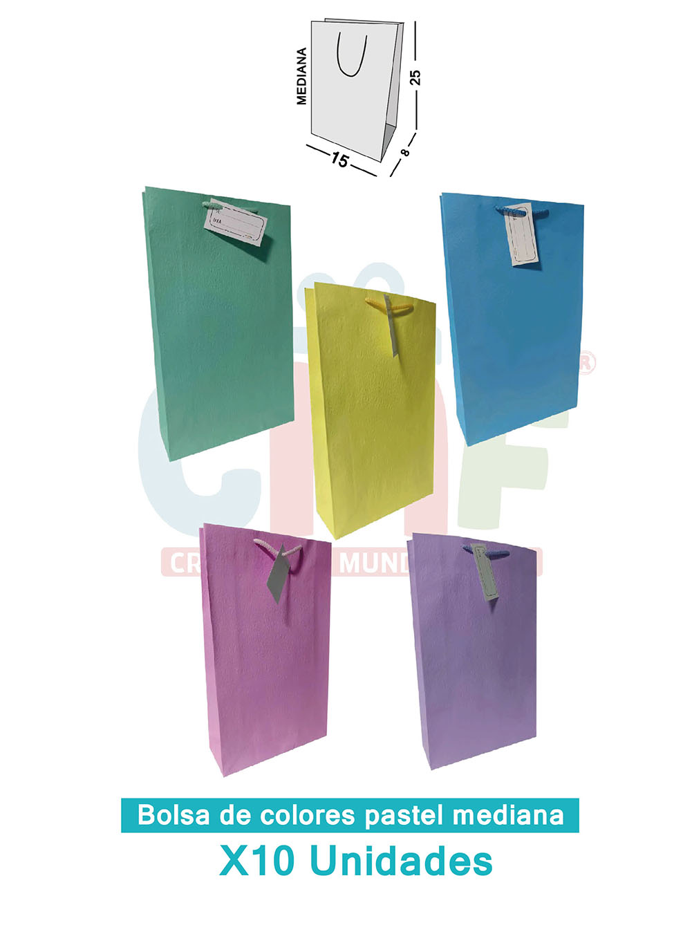 BOLSA REGALO COLOR MEDIANA X10 COLOR PASTEL