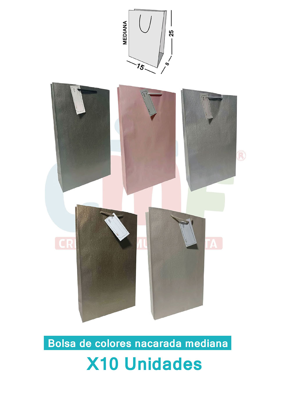 BOLSA REGALO COLOR MEDIANA X10 COLOR NACARADA