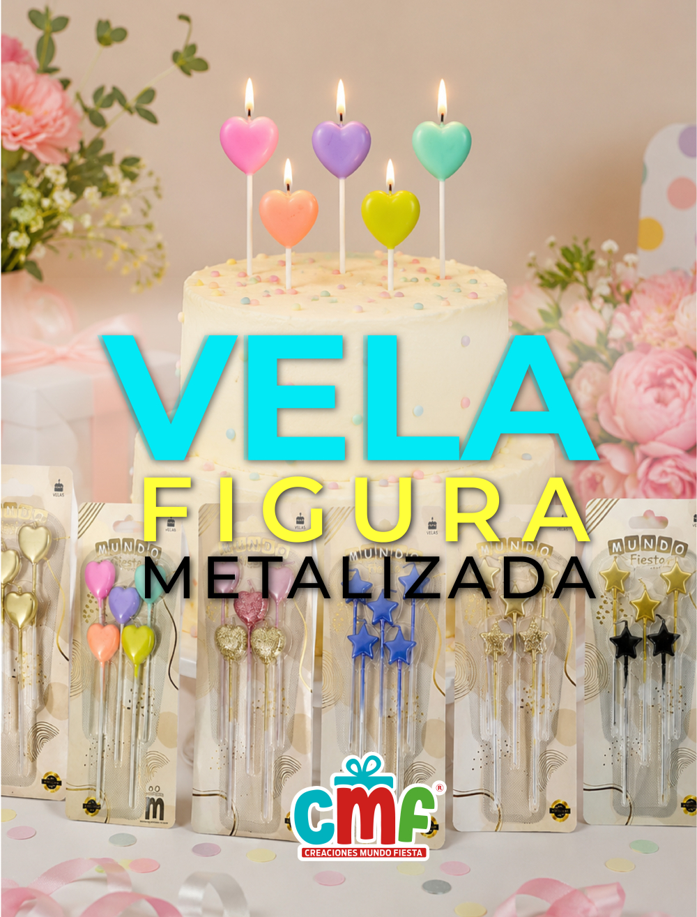 VELA FIGURA METALIZADA  X5 