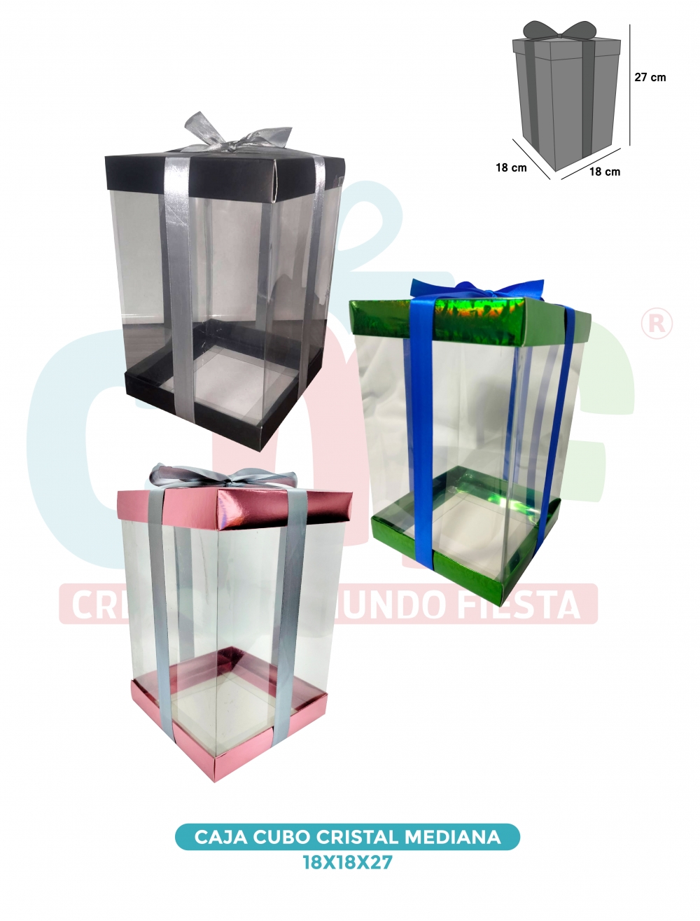 CAJA CUBO CRISTAL MEDIANA 18X18X27