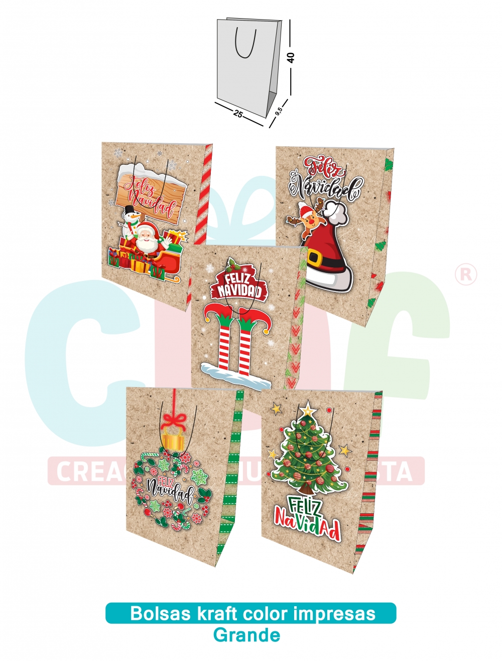 BOLSA KRAFT COLOR IMPRESA GRANDE X10