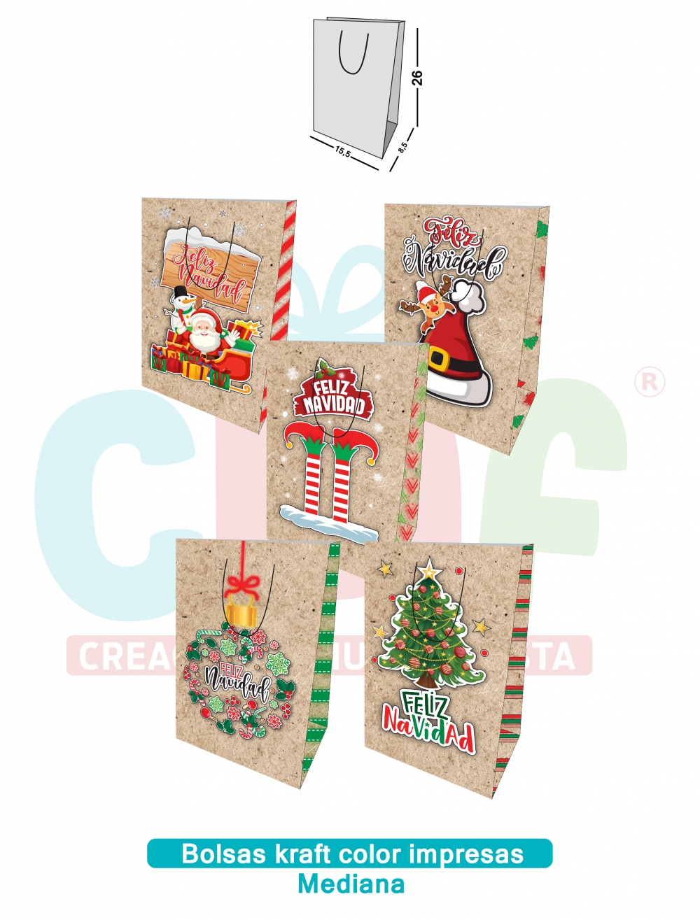 BOLSA KRAFT COLOR IMPRESA MEDIANA X10