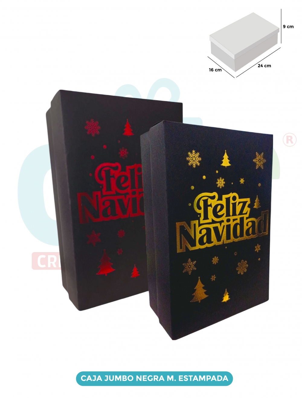 CAJA JUMBO MEDIANA NEGRA ESTAMPADA 