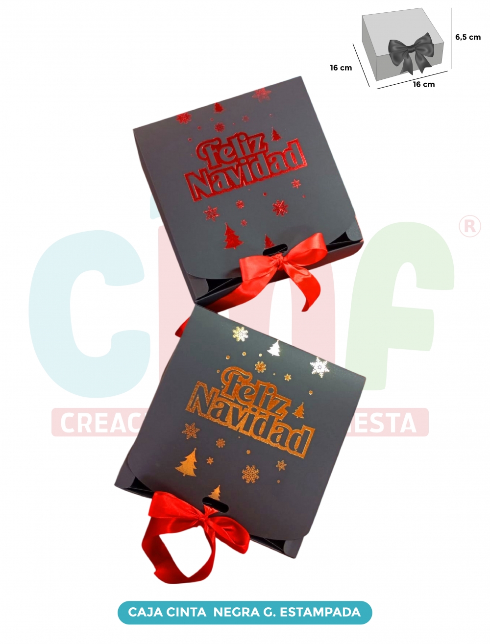 CAJA CINTA GRANDE NEGRA ESTAMPADA 