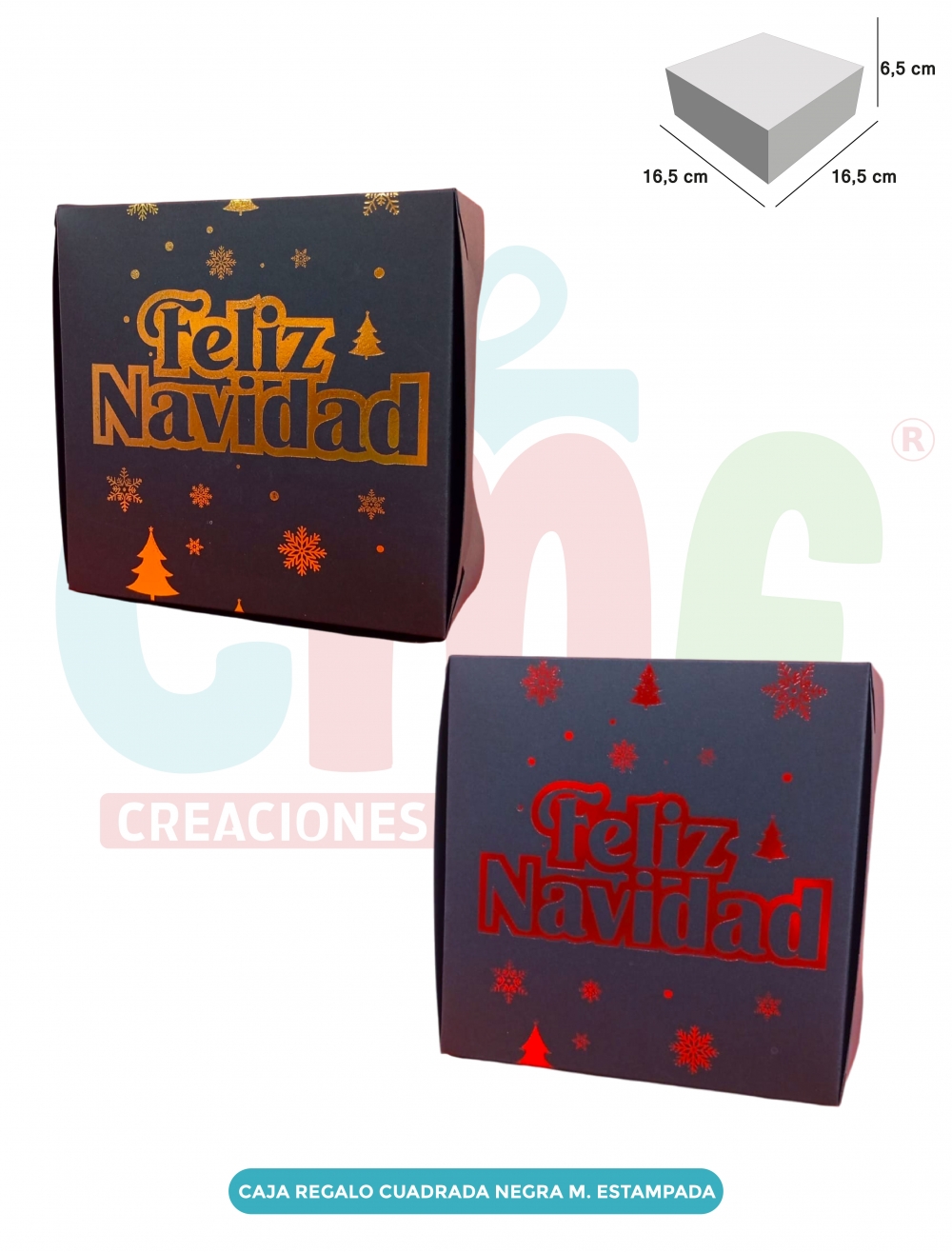 CAJA TORTA MEDIANA NEGRA ESTAPAMPADA 