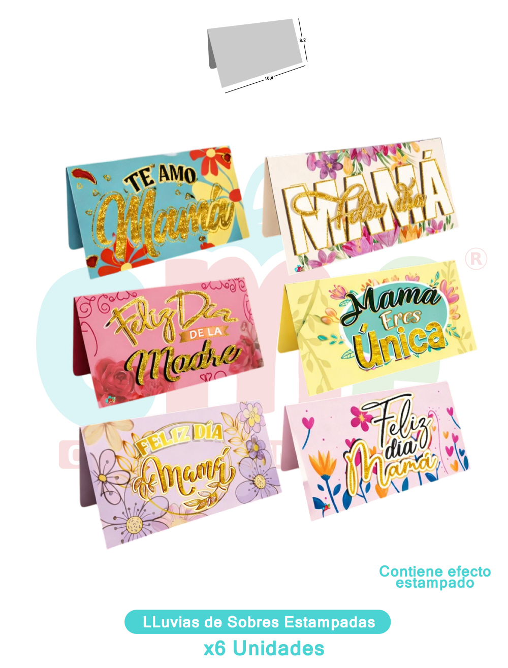 LLUVIA DE SOBRES ESTAMPADA X6 UNIDADES