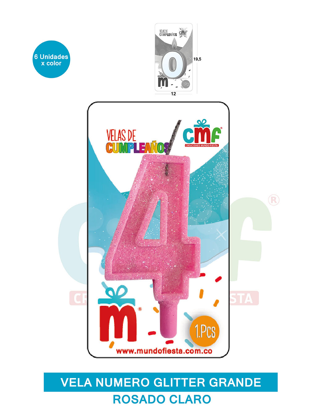 VELA ESCARCHADA NUMERO GRANDE  ROSADO SUAVE 4