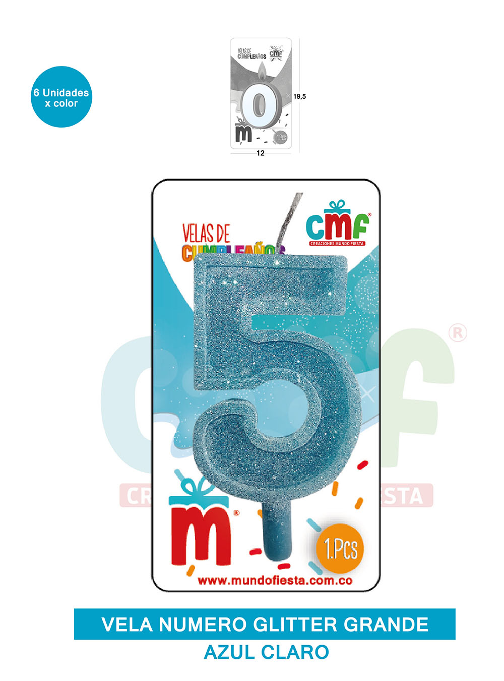 VELA ESCARCHADA NUMERO GRANDE  AZUL SUAVE 5