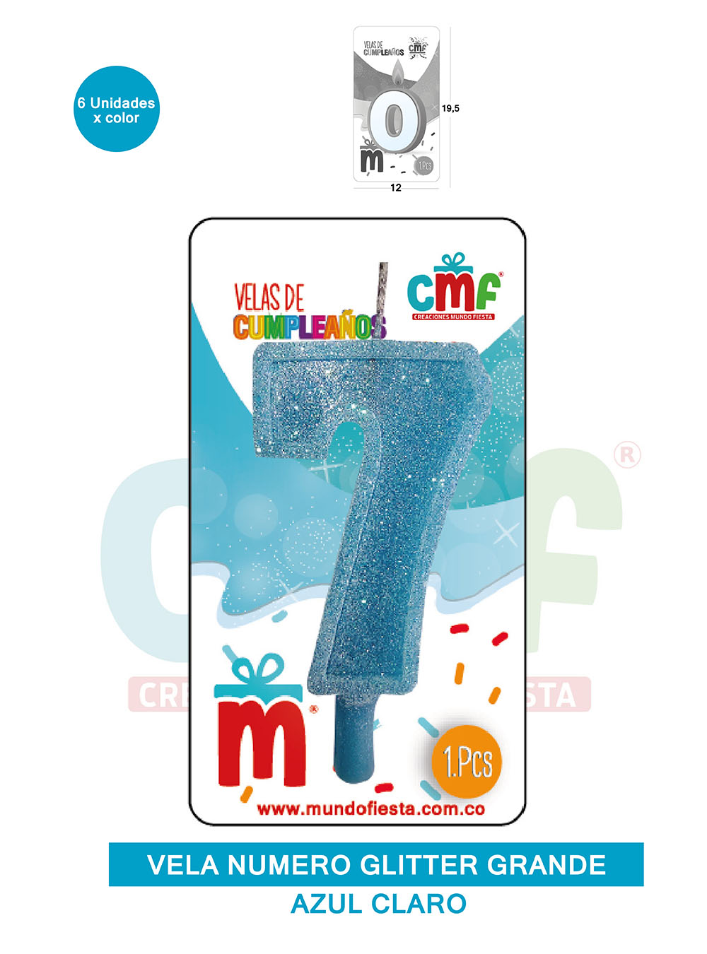 VELA ESCARCHADA NUMERO GRANDE  AZUL SUAVE 7