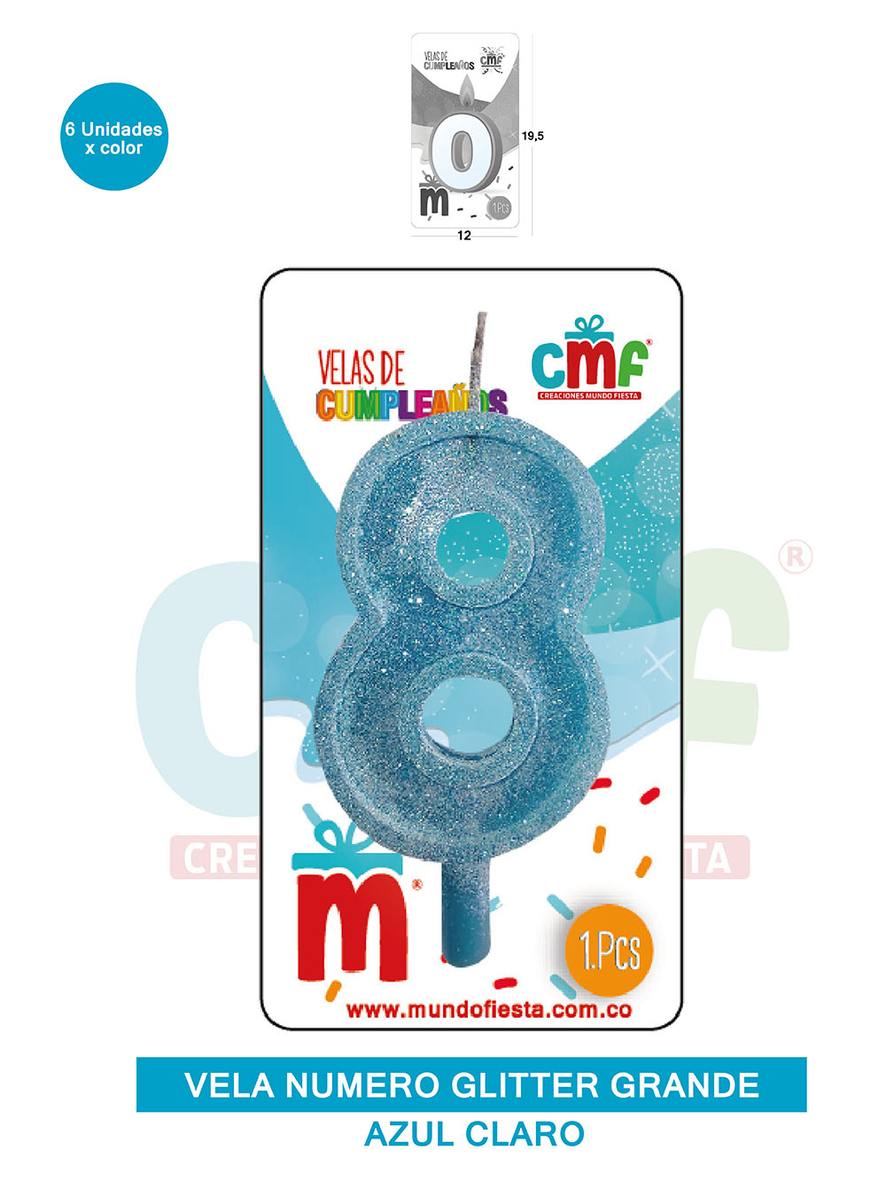 VELA ESCARCHADA NUMERO GRANDE  AZUL SUAVE 8