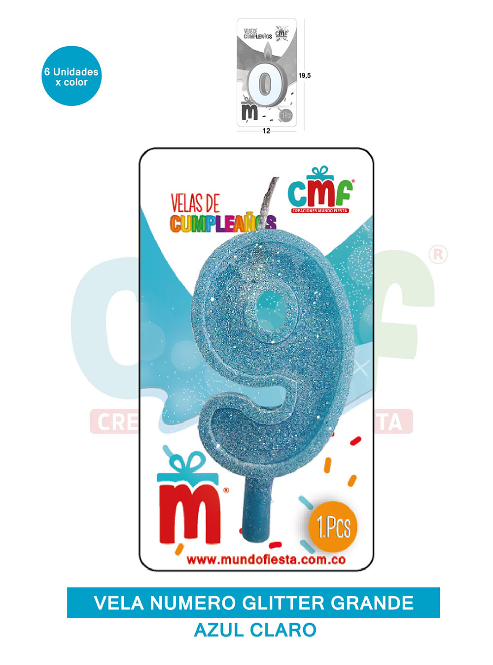 VELA ESCARCHADA NUMERO GRANDE  AZUL SUAVE 9