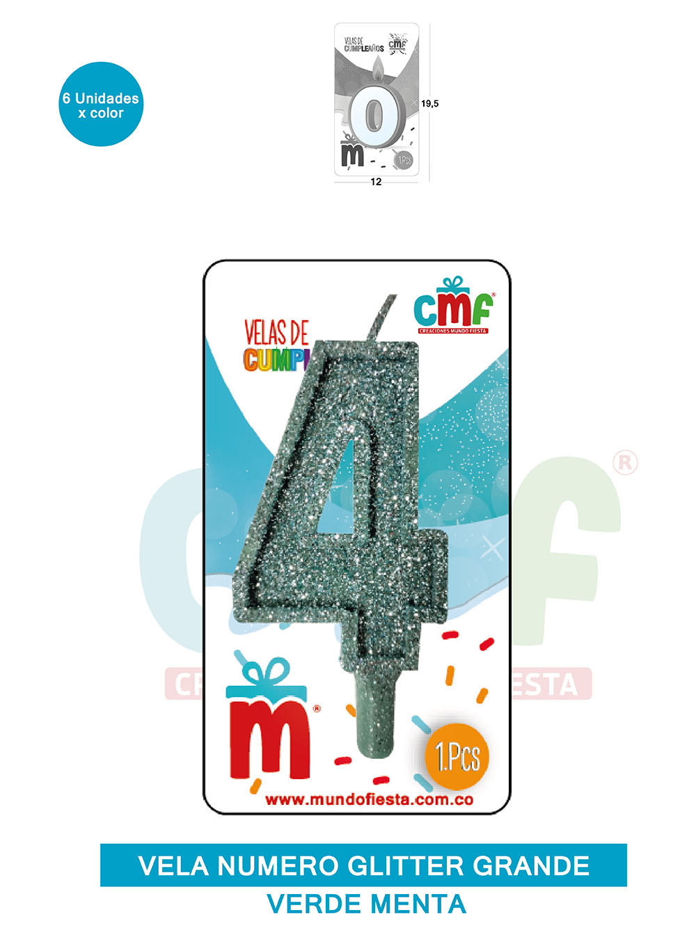 VELA ESCARCHADA NUMERO GRANDE  VERDE MENTA 4