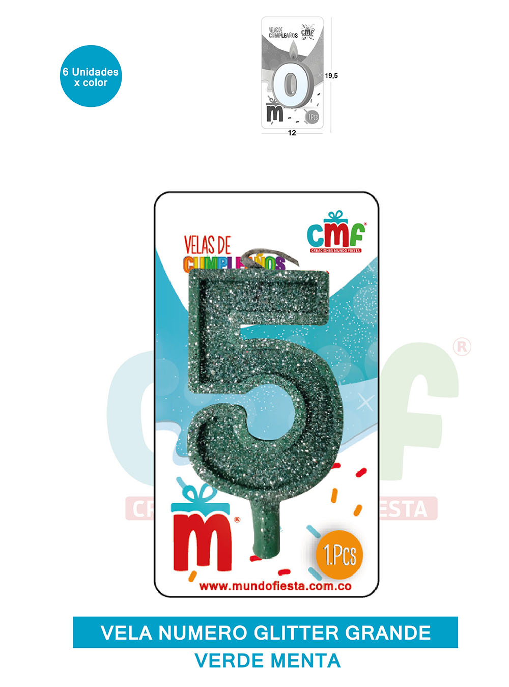 VELA ESCARCHADA NUMERO GRANDE  VERDE MENTA 5