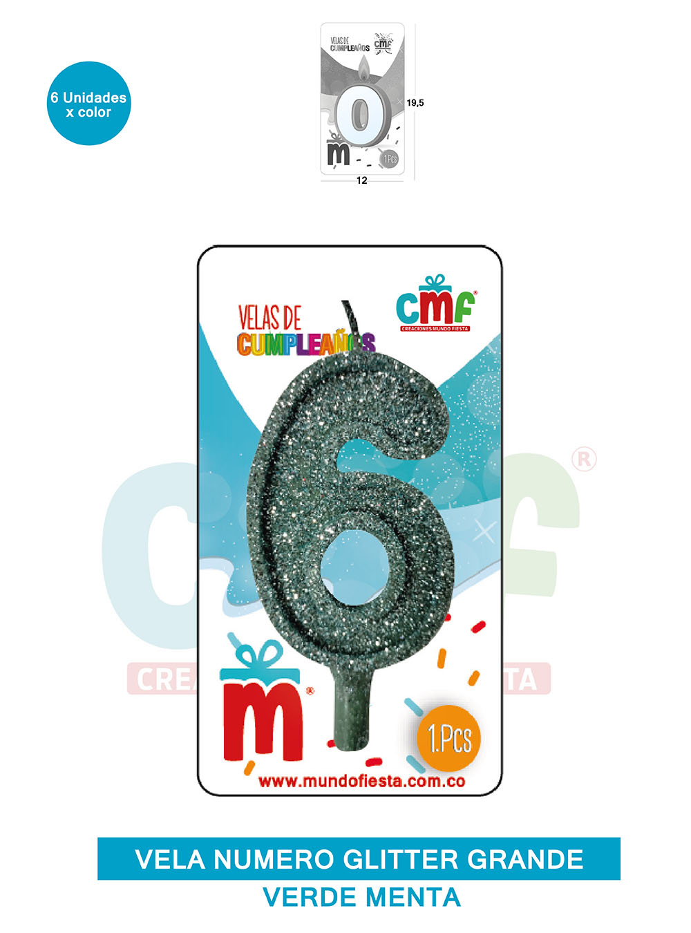 VELA ESCARCHADA NUMERO GRANDE  VERDE MENTA 6