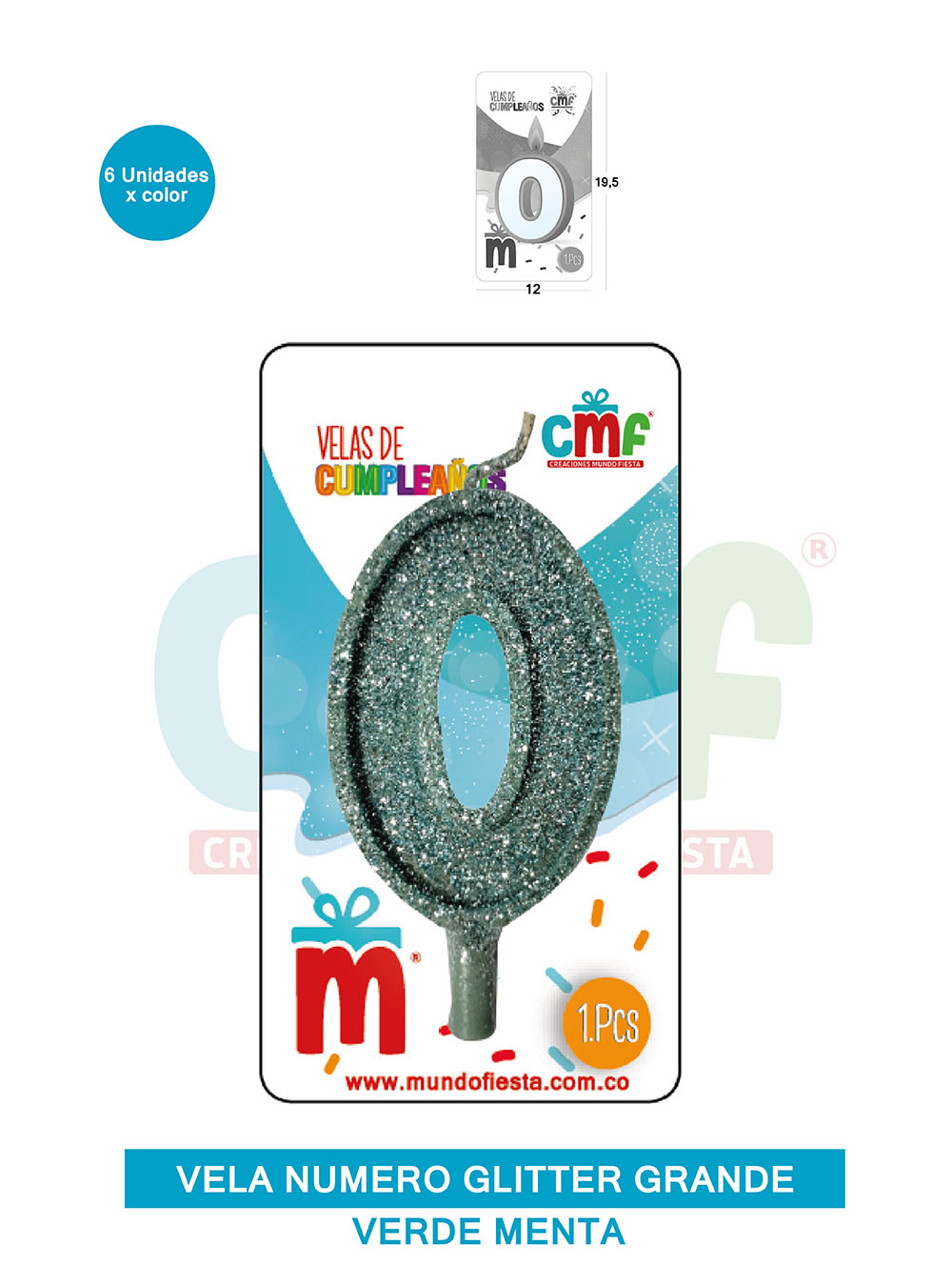 VELA ESCARCHADA NUMERO GRANDE  VERDE MENTA 0
